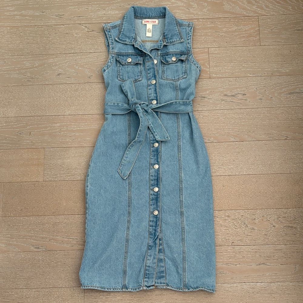 Denim Belted Midi Dress